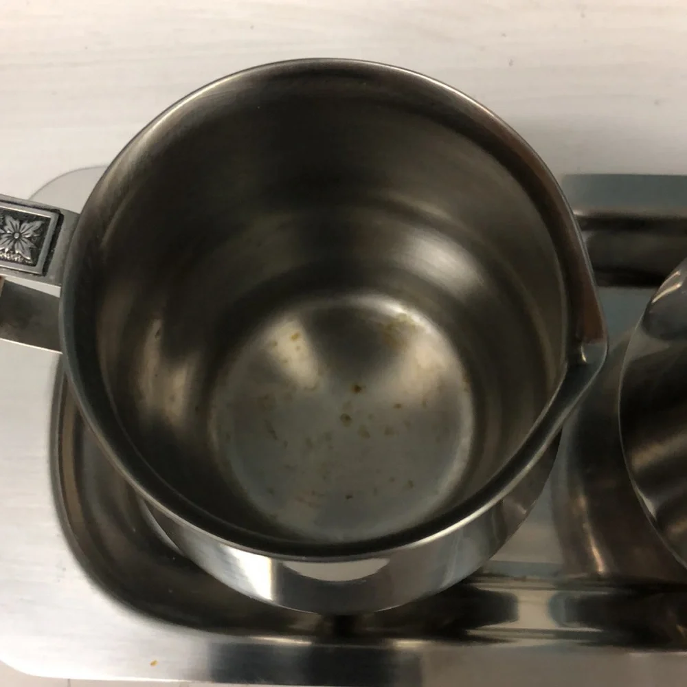 Vintage International Decorator Stainless 18-8 Tray, Creamer & Sugar Bowl‎ JAPAN
